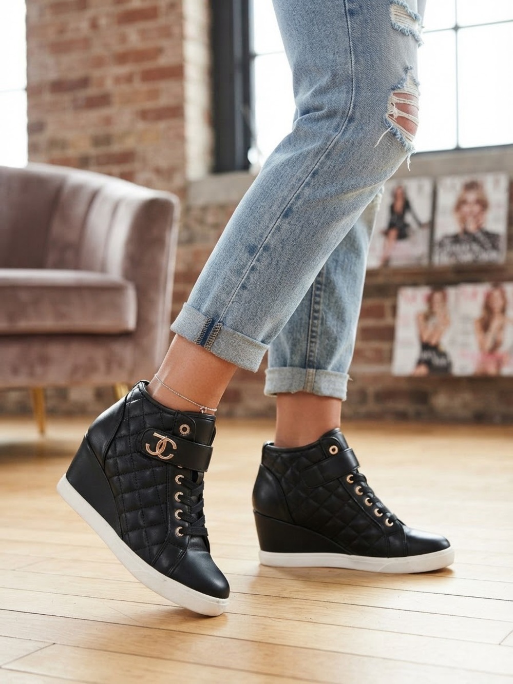 Juicy couture quilted wedge sneakers, high tops, y2k,